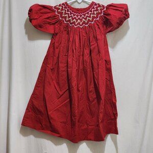 Small Fry Red Bishop Dress Smocked Floral Pink & White Roses Girls 2T